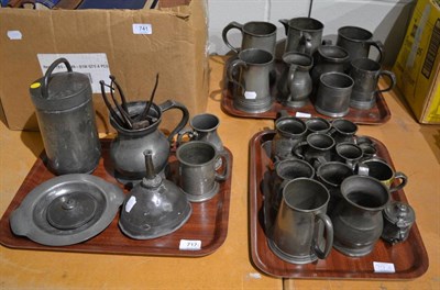 Lot 717 - A quantity of 18th century and later pewter, including tankards