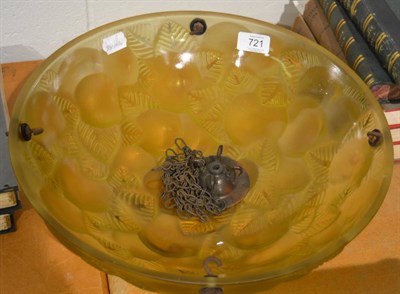 Lot 721 - A René Lalique Lausanne No.2479 amber glass plafonnier, moulded with fruit and leaves, moulded...