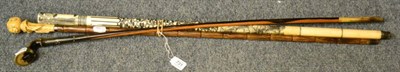 Lot 731 - A Japanese bone walking cane, carved to the handle with a Samurai warrior and further decorated...