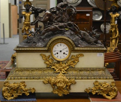 Lot 739 - An impressive white marble and bronze mounted striking mantel clock, circa 1850, surmounted...