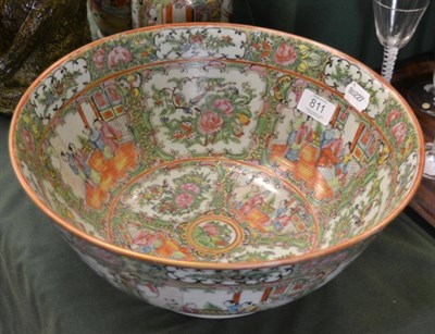 Lot 811 - A 19th century Cantonese bowl, typically painted in famille rose enamels with panels of figures and