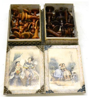 Lot 821 - An Early 20th Century turned wood Chess set contained within two decorative French boxes