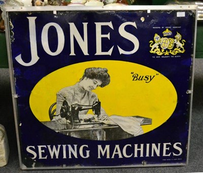 Lot 826 - An enamel advertising sign; Jones Sewing machine 87cm by 82cm