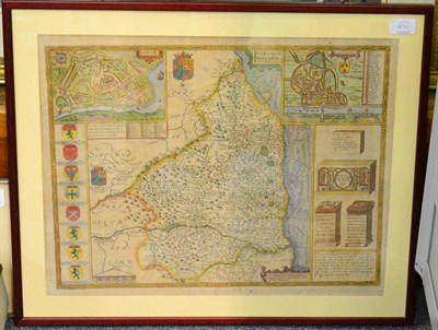 Lot 830 - John Speede; a hand coloured map of Northumberland and Berwick 42cm by 52cm