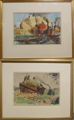 Lot 1000 - William Dring RA, RWS, RP (1904-1990) Figures building a Hayrick, signed in blue ink,...