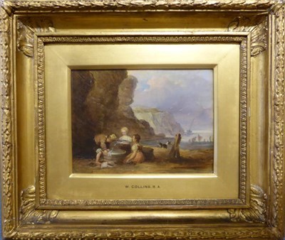 Lot 1006 - William Collins(1788-1847) Figures washing fish beside the shore, oil on panel, 14.5cm by 19cm