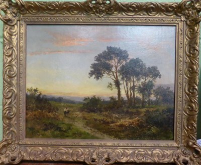 Lot 1024 - Daniel Sherrin (1868-1940), Figures on a country pathway at dusk, signed, oil on canvas, 34.5cm...