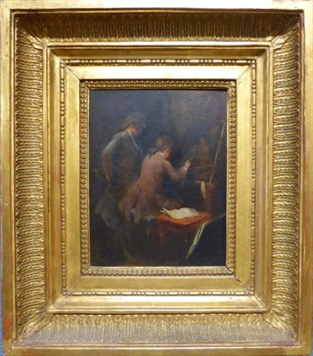 Lot 1028 - British School (19th century) An artist at his easel, oil on board, 19.5cm by 15cm