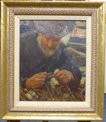 Lot 1030 - Frederick William Jackson RBA, NEAC (1859-1918) A head study of a fisherman holding nets,...