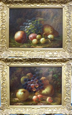 Lot 1038 - L V Alphonse (19th century) A still life of apples, pears, grapes and strawberries on a bank; A...