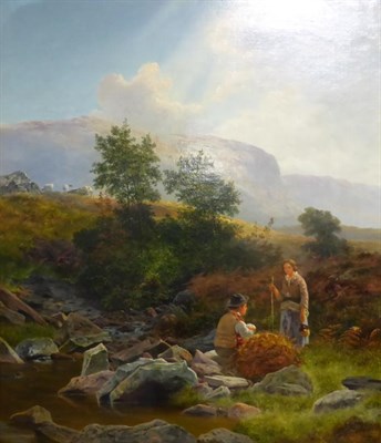 Lot 1045 - John Bell (19th century) Figures in conversation at a highland stream, monogrammed and dated...