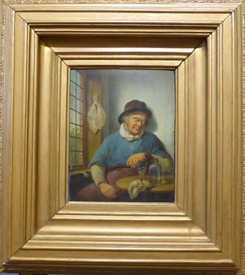 Lot 1068 - P. Fontun (19th century) A fisherman resting at a table beside a window, signed, oil on panel,...