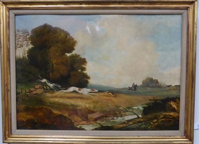 Lot 1089 - C H Robertson (19th century) Greyhounds hare coursing in a landscape, indistinctly signed and...