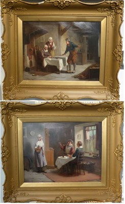 Lot 1104 - Alexander Rosell (1859-1922) ";Hasty News"; and ";Your Health";, signed, oil on canvas, 36cm by...