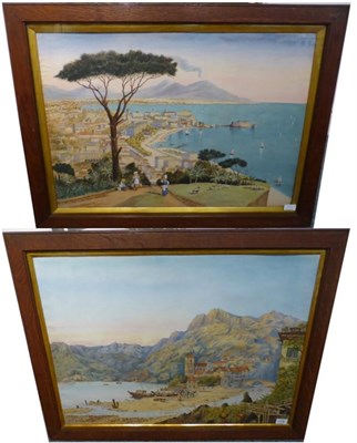 Lot 1106 - S L Fossick (19th/20th century) ";Bay of Naples from Virgil's Tomb";, ";Village of Argenio,...