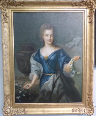 Lot 1115 - Manner of Sir P Lely (20th/21st century) Portrait of a lady, three quarter wearing a blue satin...