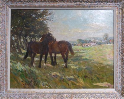 Lot 1120 - James William Booth RCamA (1867-1953) Horses in a sunlit field, signed, oil on canvas, 69.5cm...