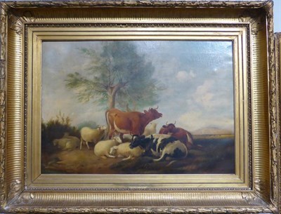 Lot 1121 - After Thomas Sidney Cooper (1803-1902) Sheep and cattle at rest in a landscape, bears signature and