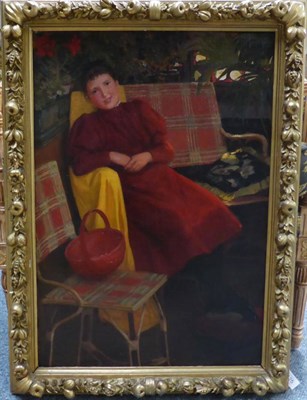 Lot 1125 - Follower of Mary Cassat (Early 20th century) A Lady wearing a red dress reclining on an tartan...