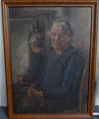 Lot 1132 - Modern British School (20th century) Portrait of an elderly lady seated in a chair three...