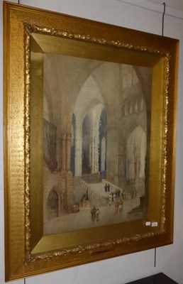 Lot 1141 - Paul Marny (1829-1914) Figures in Strasbourg Cathedral showing the saints pillar, signed,...