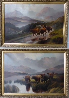 Lot 1147 - H R Hall (19th/20th century) ";Higland Cattle, Loch Torridon N.B";; ";Highland Cattle on the...