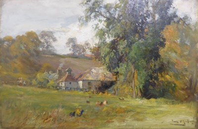 Lot 1167 - Scottish School (19th century) Chickens and poultry before a farm, indistinctly signed, oil on...