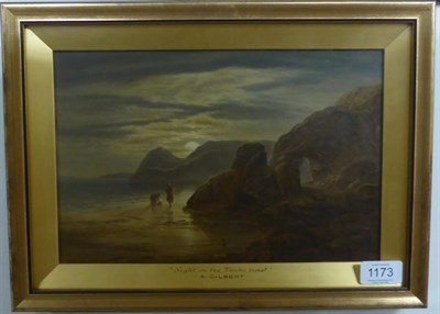 Lot 1173 - Arthur Gilbert (1819-1895) ";Night on the Tenby Coast";, signed and indistinctly dated, oil on...