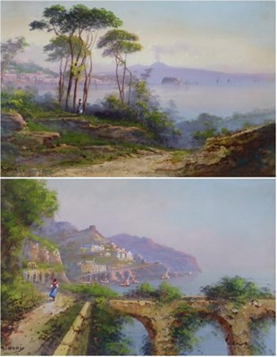 Lot 1174 - Maria Gianni (19th century) Figure beside the Bay of Naples; Figure on a track beside the...