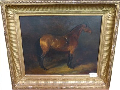 Lot 1183 - Follower of Theodore Gericault (1791-1824) Portrait of a Bay Horse standing, oil on canvas, 31cm by