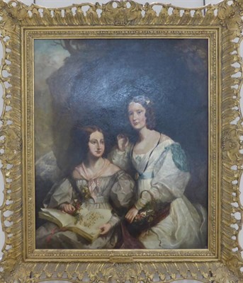 Lot 1197 - William Yellowlees (1796-1859) Portrait of two girls, pressing flowers, oil on canvas, 58cm by...