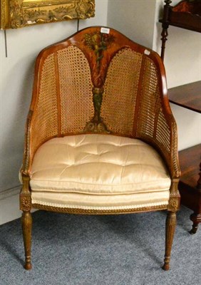 Lot 1205 - A 19th century beech and polychrome painted cane backed armchair