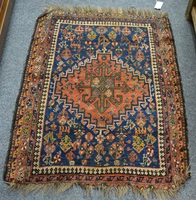 Lot 1217 - A Khamseh rug, South West Iran, the field of zoomorphic motifs around a hooked medallion framed...