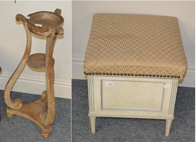 Lot 1294 - An early 19th century Dutch painted box stool together with a pine wash stand (2)