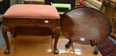 Lot 1338 - An 18th century walnut stool, with drop in seat and a mahogany twin-handled oval tray