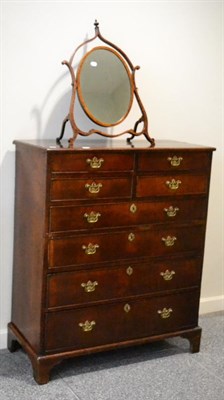 Lot 1403 - An 18th century walnut and oak lined eight drawer, straight fronted chest of drawers, together with