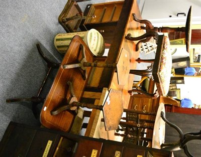 Lot 1453 - A pair of early 20th century oak tripod tables, reproduction coffee table, gilt mounted side table