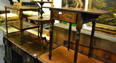 Lot 1465 - ^A George IV mahogany drop leaf work table, circa 1820, a mahogany two-tier trolley and a...