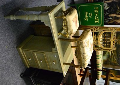 Lot 1467 - A green painted dressing table fitted with three drawers, a gilt bobbin turned nursing chair...