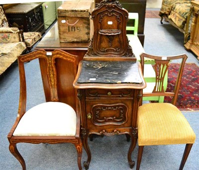 Lot 1502 - A French bedside cabinet, an Italain inlaid chair and a bedroom chair(3)