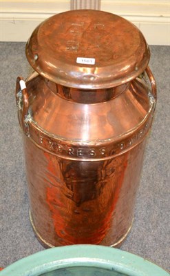 Lot 1561 - An Express Dairy Co Ltd copper 12 gallon milk churn, 20th century, of traditional form, the...