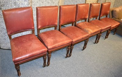 Lot 1584 - #A set of six late 19th century mahogany dining chairs, upholstered in red leather