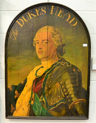 Lot 1601 - An early 19th century polychrome painted pub sign named ";The Dukes Head";, depicting a portrait of