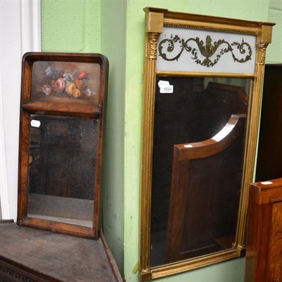 Lot 1624 - A Regency gilt framed pier glass with painted top panel together with walnut framed small wall...