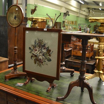 Lot 1638 - ^An early Victorian mahogany pole screen, circa 1840, a fire screen and a George III mahogany...