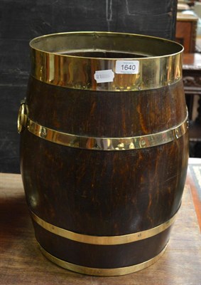 Lot 1640 - Oak and brass bound barrel of staved construction