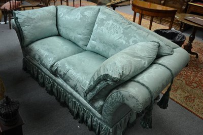 Lot 1678 - A green silk brocade upholstered sofa