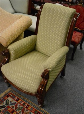 Lot 1690 - #Victorian mahogany framed armchair, later recovered in floral fabric