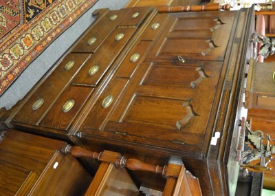 Lot 1723 - #An 18th century oak press cupboard, with two cupboard doors above three sham drawers, the base...