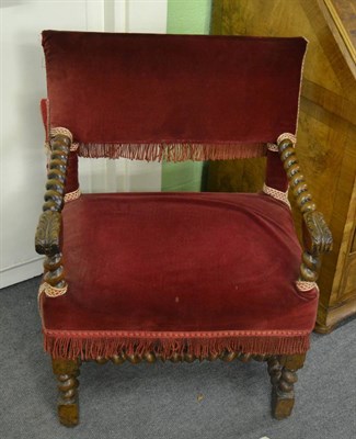 Lot 1759 - A walnut spiral turned armchair in the 17th century style